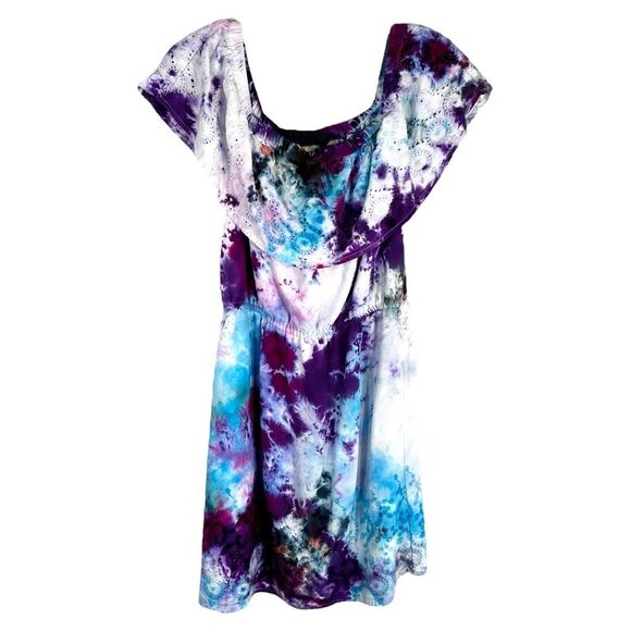 Lucky Brand Small Dress Fairy Tale Tie Dye Handmade Off Shoulder Purple Blue 388 - Picture 1 of 8